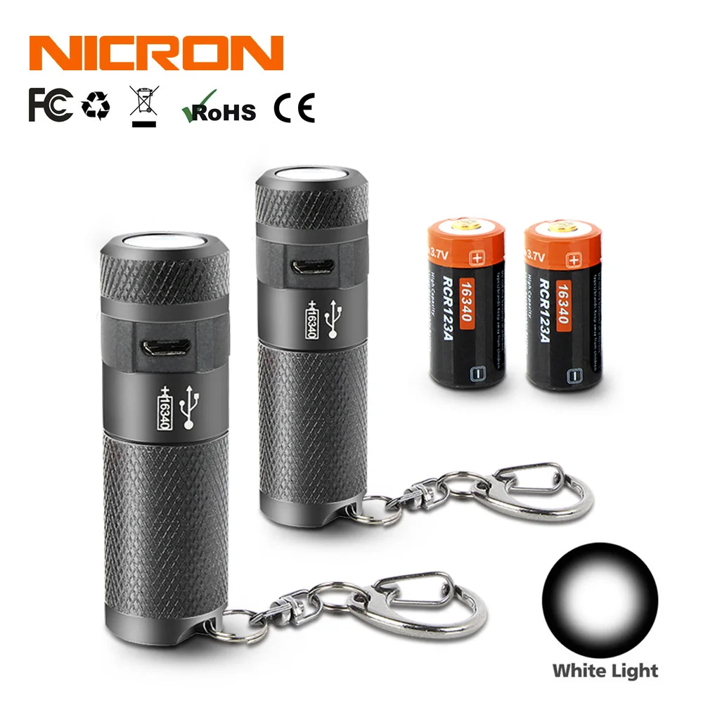NICRON Мини светодиодный светильник-Вспышка брелок 3 Вт USB Перезаряжаемый компактный фонарь светильник водонепроницаемый 3 режима для домашнего использования на открытом воздухе и т. д - Испускаемый цвет: 2PCS