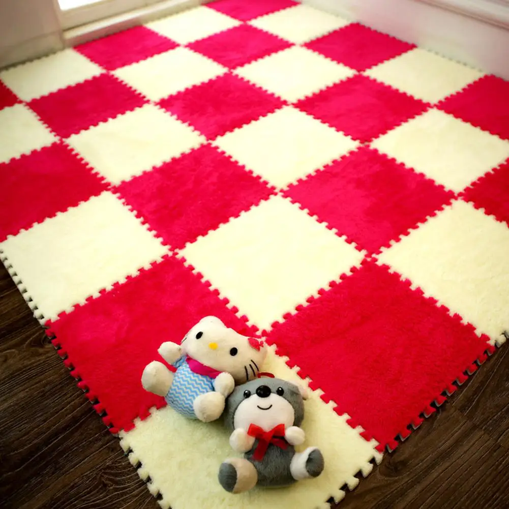 9 шт. утолщенный 30x30 см EVA пена DIY головоломка мат длинные ворсинки лохматый ковер коврик плюшевый мягкий для