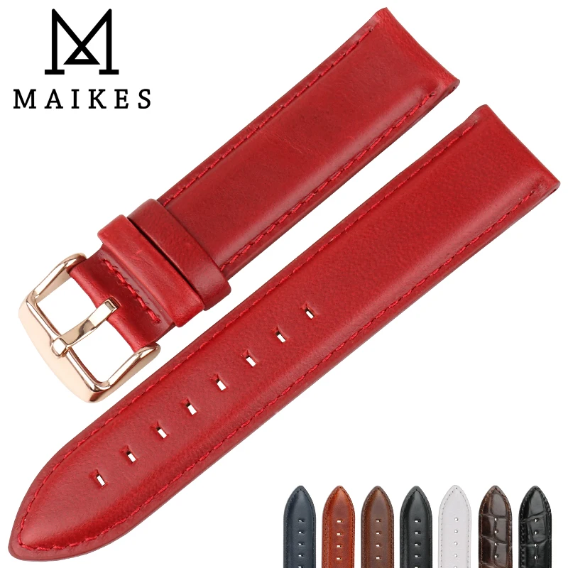 MAIKES из натуральной кожи, сменный ремешок для наручных часов, Мода красный Для женщин ремешок для наручных часов, 12/13/14/16/17/18/19/20 для леди ремешок часы ремешок для часов