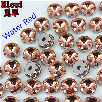 Water Red Michui разноцветные стеклянные кристаллы круглые с серебряной установкой для шитья хрустальные стразы для аксессуаров одежды MC1003 - Цвет: Water Red