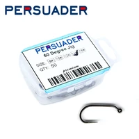 persuader 50pcsbox fish friendly barbless fly fishing hooks sizes8 10 12 14 16 drywetnymph 60 degree jig fly tying hooks