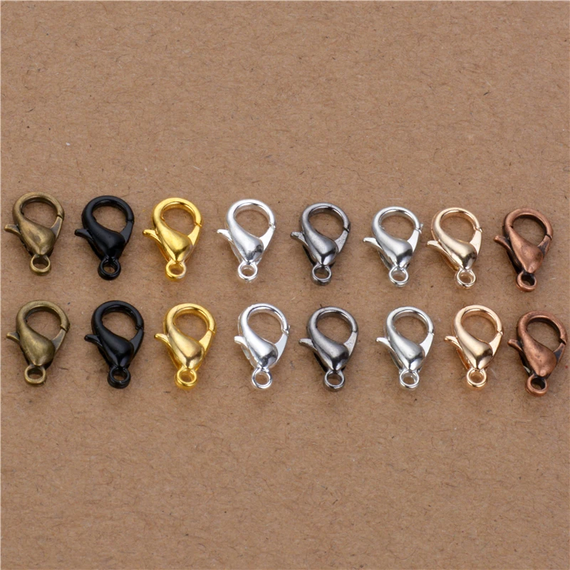 

Free shipping 10mm 12mm 50pcs zinc alloy lobster clasp parrot clasps hook silver antique bronze rhodium claw clasp