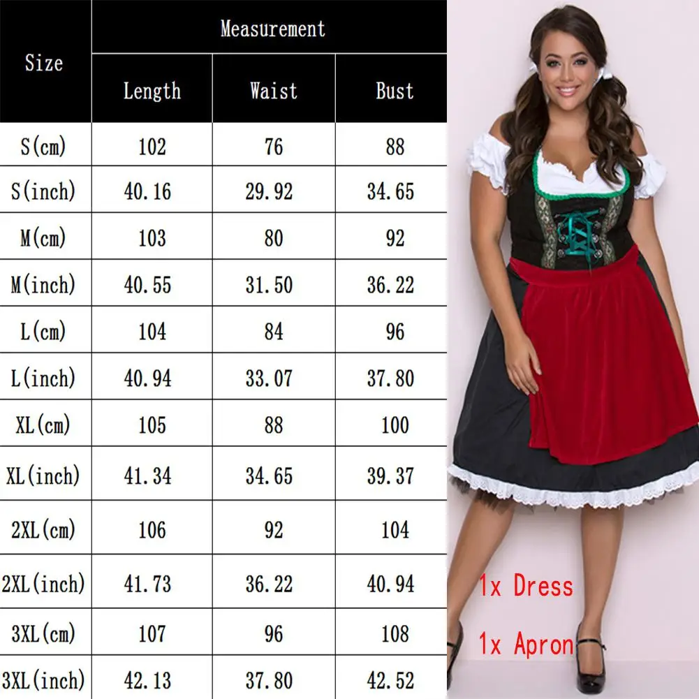 MISSKY Women Hallowmas Oktoberfest Large Size Traditional Dirndl Dress Retro Costume | Тематическая одежда и униформа