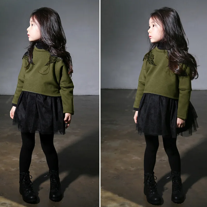 Autumn and winter new children's wear girl dress Korean plus velvet thickened lace for girls 10 to 12 years | Детская одежда и