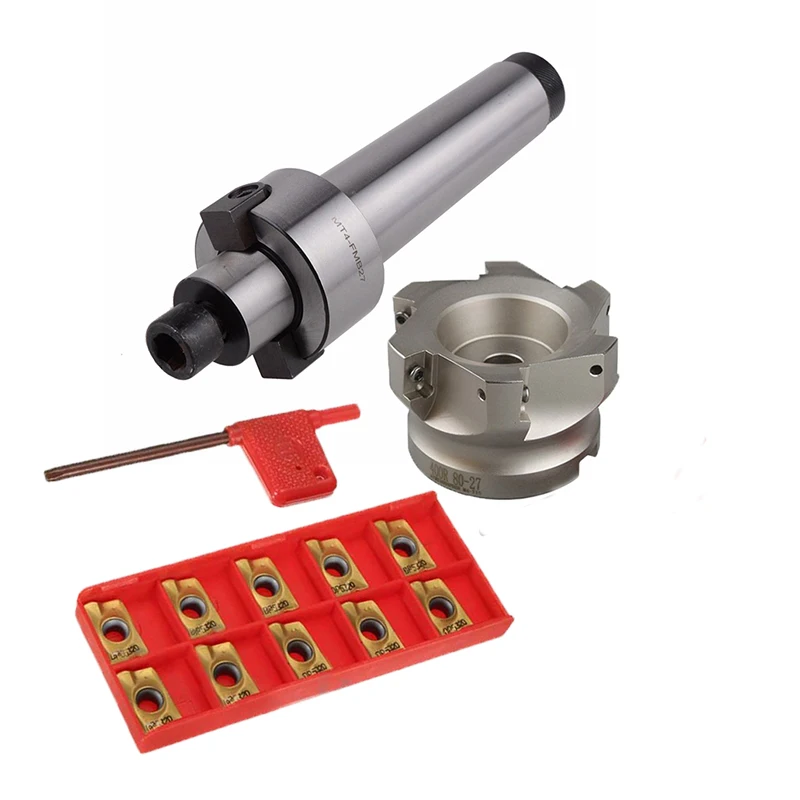

1set adapter Face Mill Arbor MT4 FMB27+BAP400R 80 27 6T+10pcs APMT1604 inserts face milling right angle cutter for CNC mill