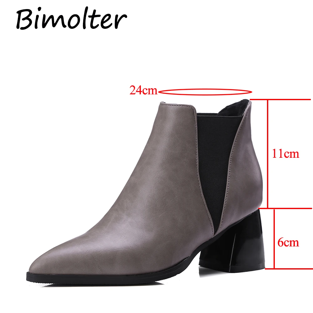 Bimolter/модные ботинки Челси из искусственной кожи на высоком каблуке с острым