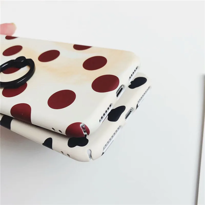 Cases For iPhone 7 6 6S 8 Plus X Fashion milk Wave Point Love Phone Case iPhone7 plus Hard PC Back Cover With Finger Ring |