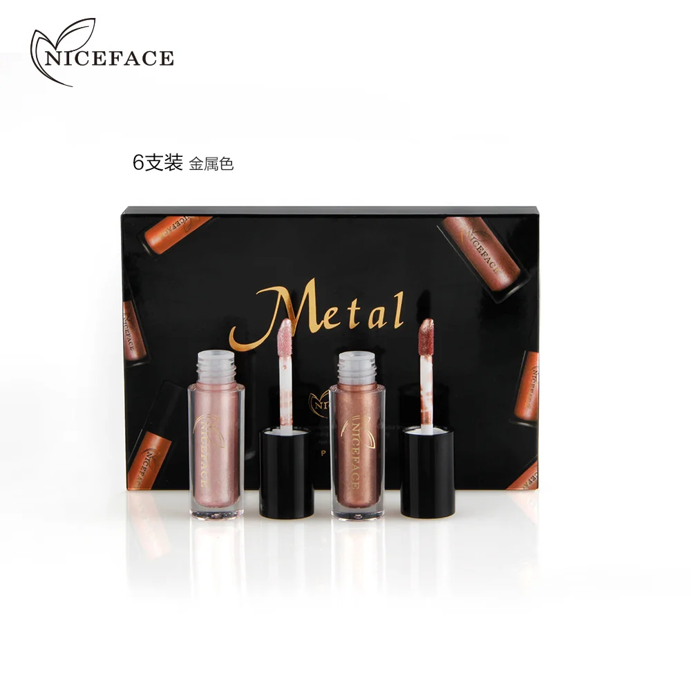 NICEFACE 6 Вышивка Губная помада набор с металлическим Блеск для губ комплект |