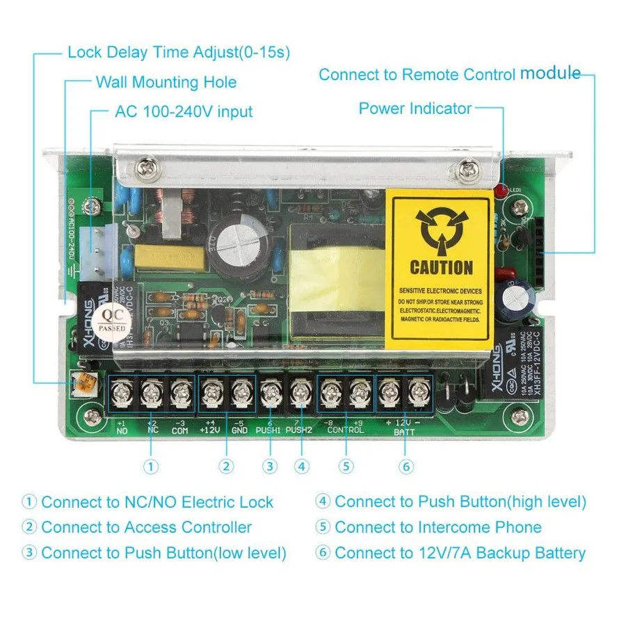 LPSECURITY AC100 240V to 12V/5A панель управления источником питания для системы доступа к