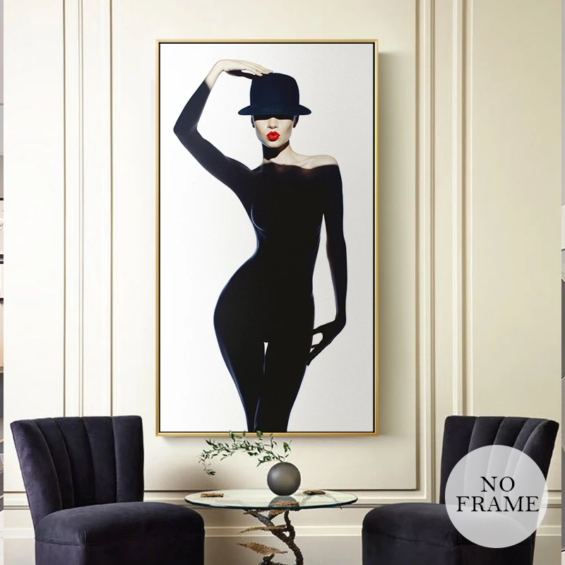 Современная Великолепная женщина в черном платье Холст Картина секс-модель  плакаты и принты художественные настенные картины для гостиной HD |  AliExpress