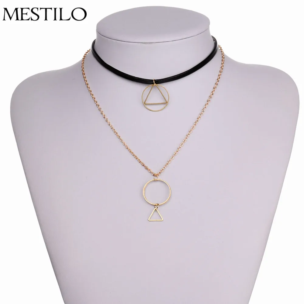 Женское винтажное ожерелье Черное и золотое ожерелье-чокер из кожаной веревки