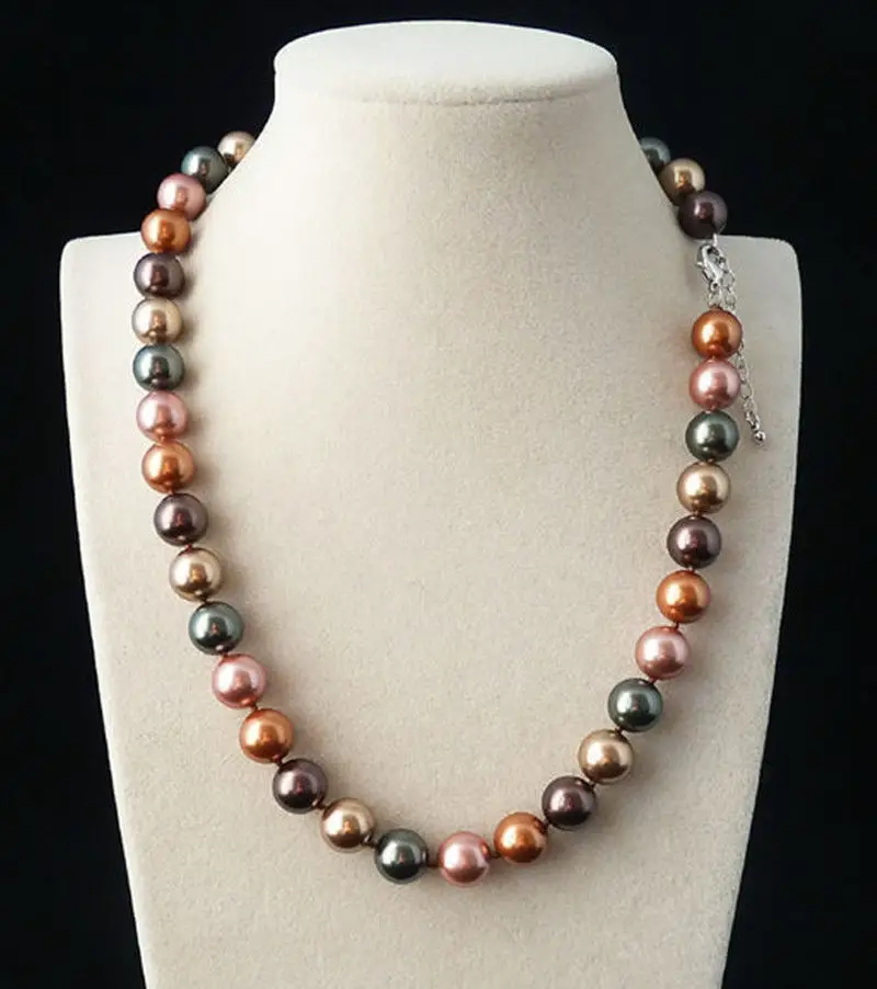 

Hot selling free shipping*******Genuine Natural 10mm Multicolor Round South Sea Shell Pearl Necklace 18'' AAA