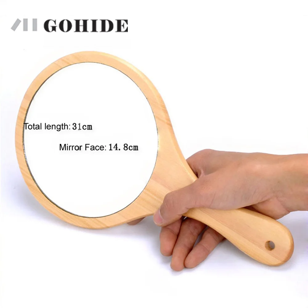JUH Gohide Fashion Handmade Wood Handle Pocket Mirror Vintage Small Detachable Desktop Single Face Press | Дом и сад
