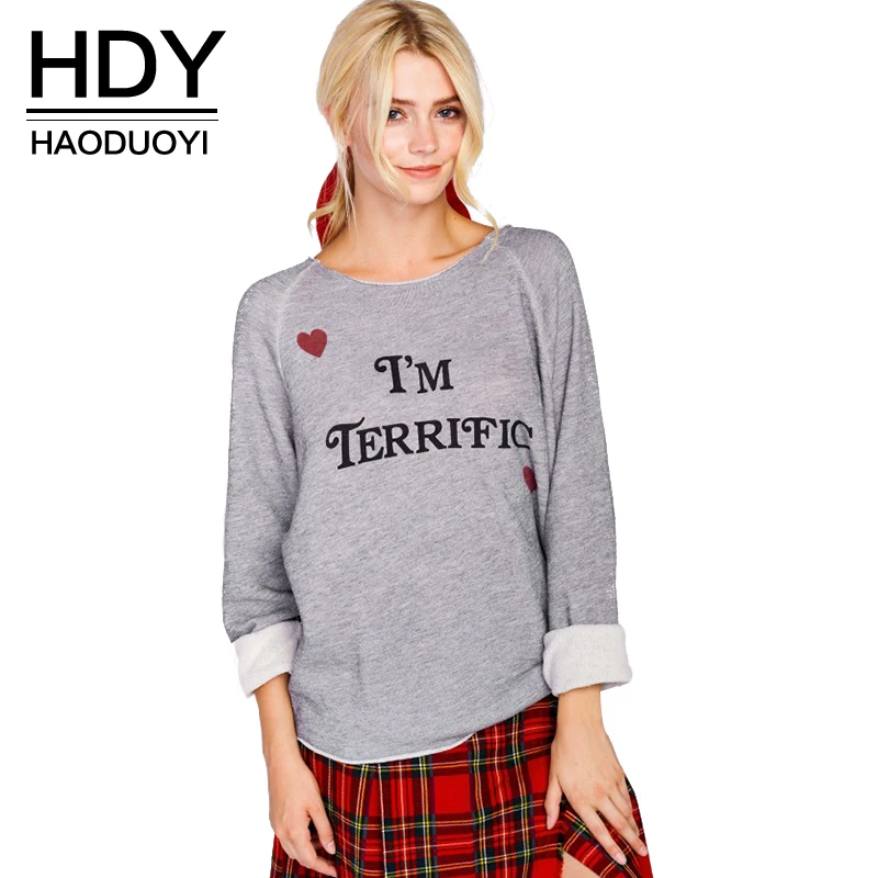 HDY Haoduoyi Модные топы с буквенным принтом женские пуловеры длинным рукавом и