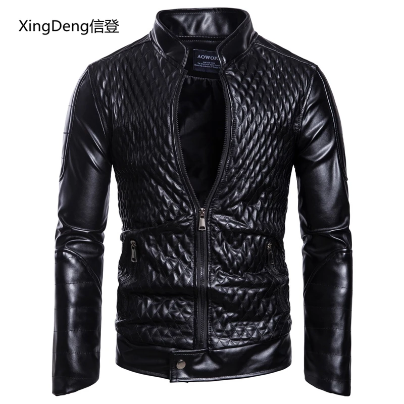 

XingDeng Men's Jacket Casual motorcycle leather zipper jackets male fashion top coat Leisure stand neck Clothing Plus size 3XL