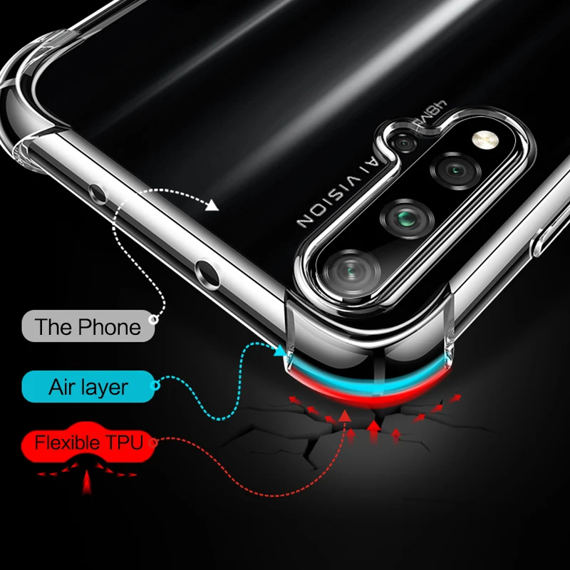 Чехол для huawei Honor 20 защита подушка безопасности мягкая прозрачная задняя крышка