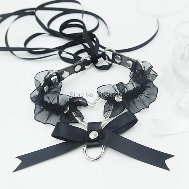 Ожерелье чокер ручной работы на шнуровке с большим сердцем бантом и лентой|ribbon