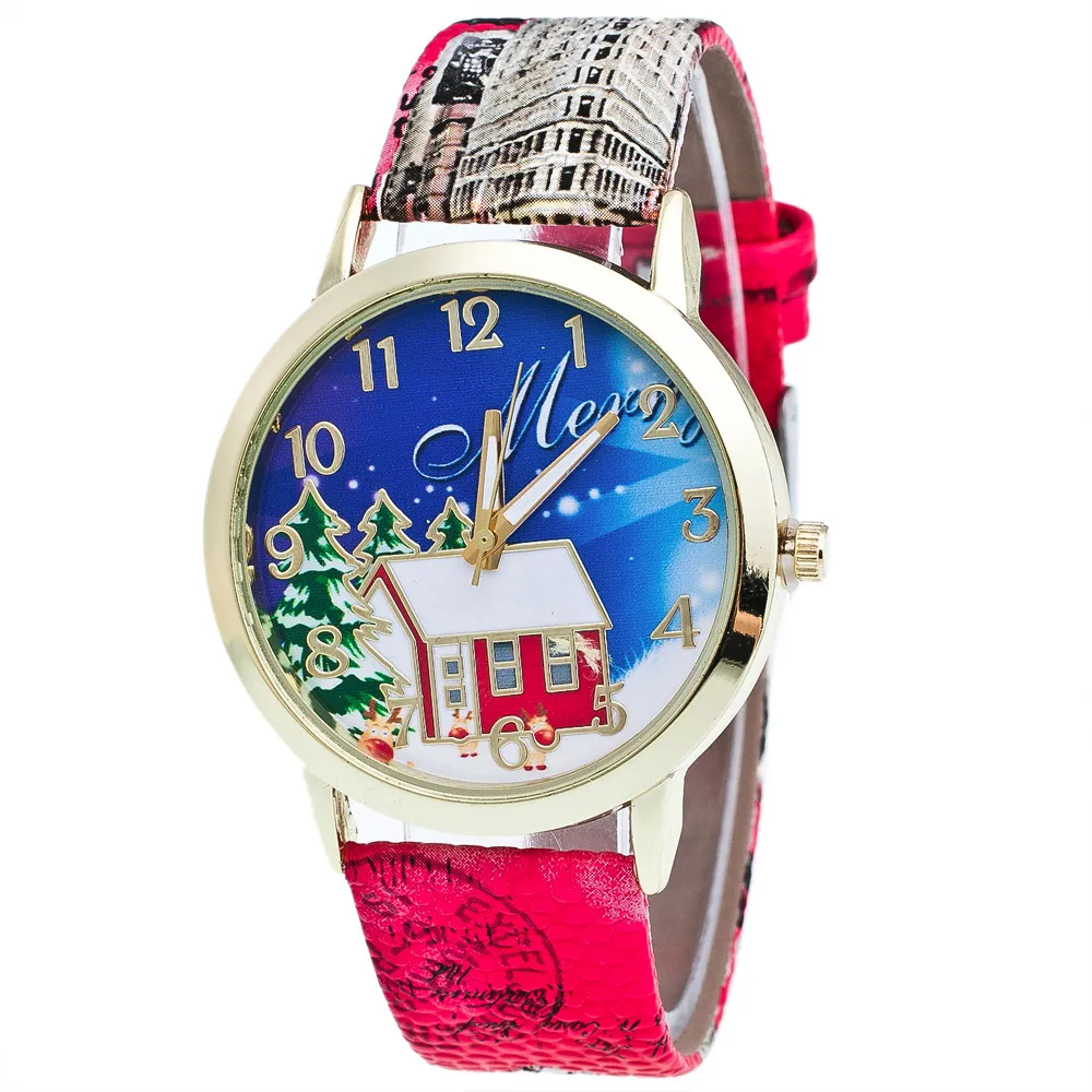 Бренд 2018 милые часы браслет из искусственной кожи с ремешком рождественский дом