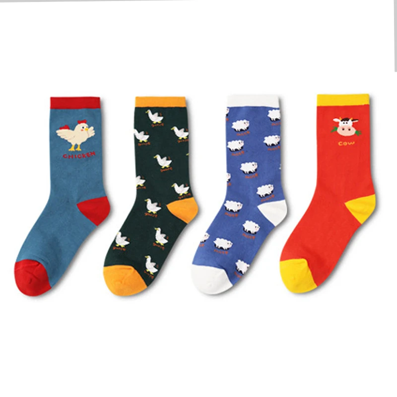 Cows,Goose,Chicken,Sheep Socks Women Unisex Hipster Socks Cotton Short Cozy Farm Animals Cute Socks Female Men Zoo Pop Soks