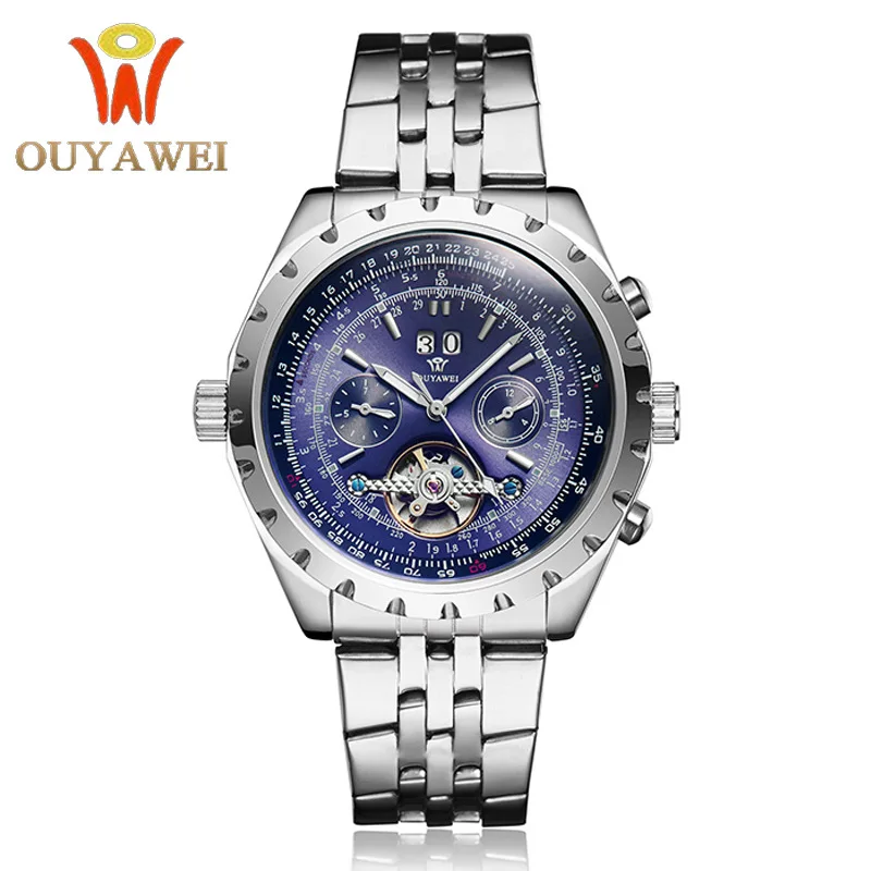 OUYAWEI Swiss men's waterproof high grade brand Geneva Men's steel belt mechanical watch | Наручные часы