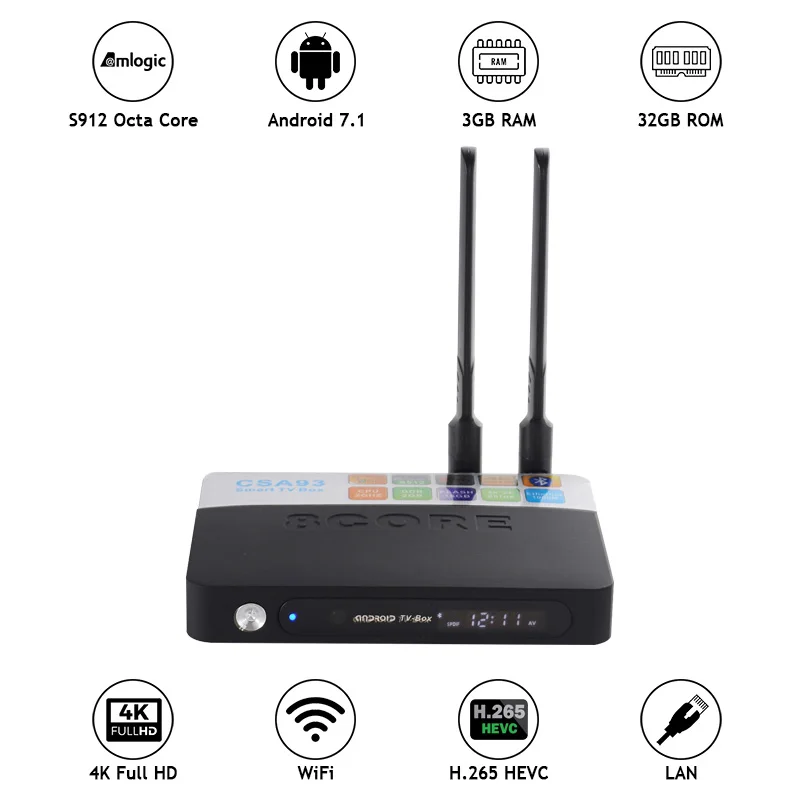 Оригинальный CSA93 Смарт ТВ Box Android 7 1 Nougat Amlogic S912 Octa Core 3 Гб оперативной памяти DDR3 32
