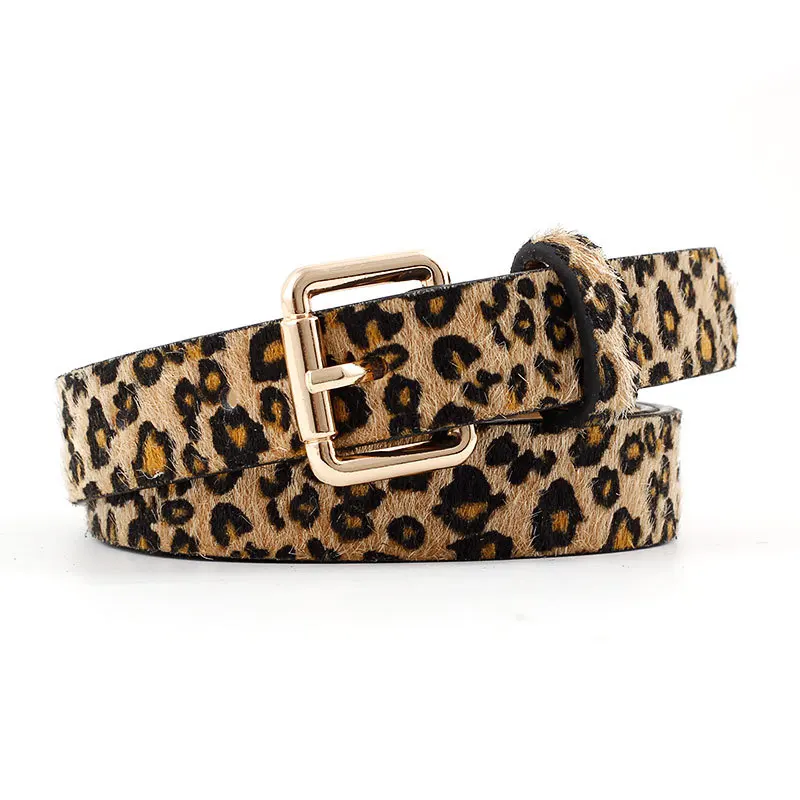 OLOME Vintage Animal Leopard Leather Belt Women Black White Gold Buckle Female Waist Jeans Cheetah Belts