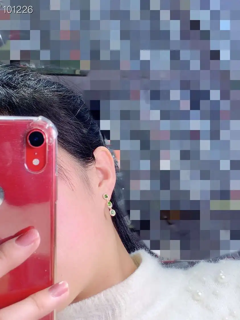 fashion strand Tassels natural green diopside gem drop earrings Natural gemstone earrings S925 silver female girl gift jewelry