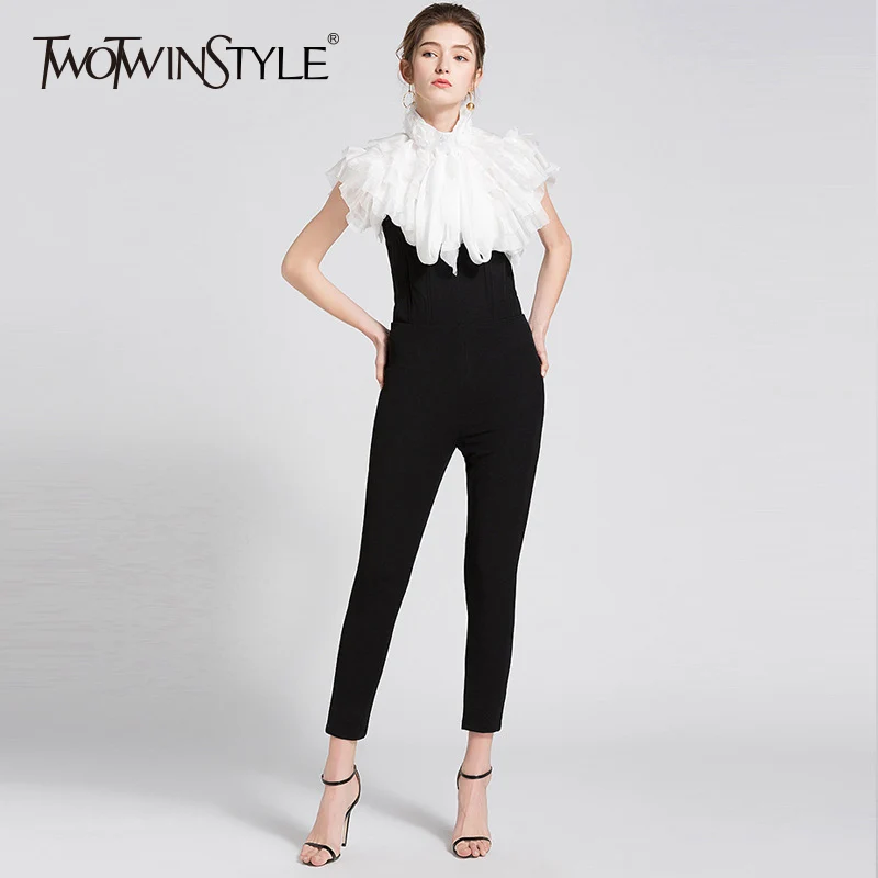 Женский Облегающий комбинезон TWOTWINSTYLE черный базовый с высокой талией и длинными