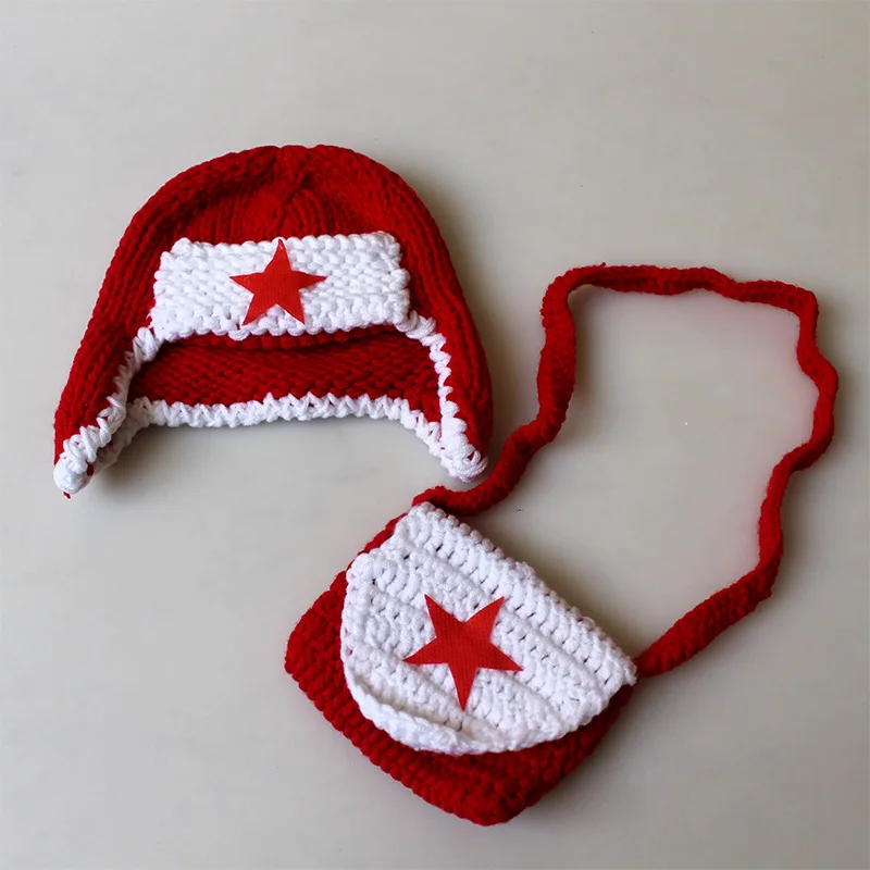 Newest baby photography props leifeng costume crochet red hat bag photo accessories infant fotografia toddler picture shoot | Детская