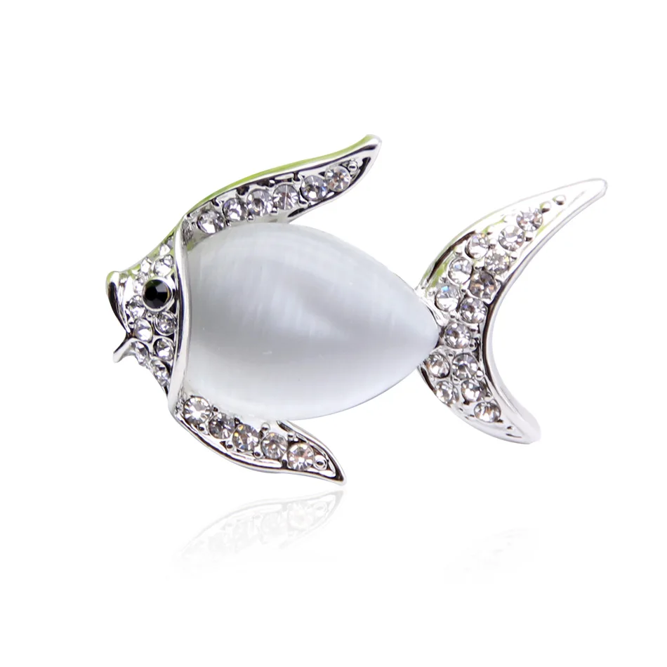 Женские броши рыба украшения с опаловым кристаллом для отворота хиджаба