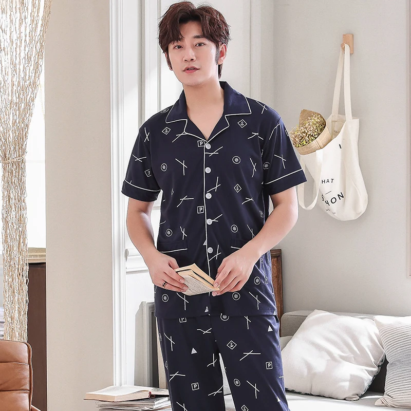 Новое поступление летние мужские пижамы хлопковые пижамные комплекты с отложным