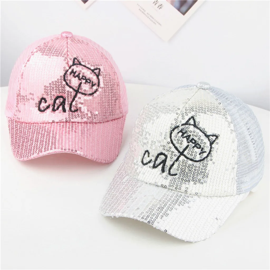 Cute Kids Baby Children Cartoon Cat Student Paillette Hat Baseball Cap Sunhat 5.2frn | Детская одежда и обувь