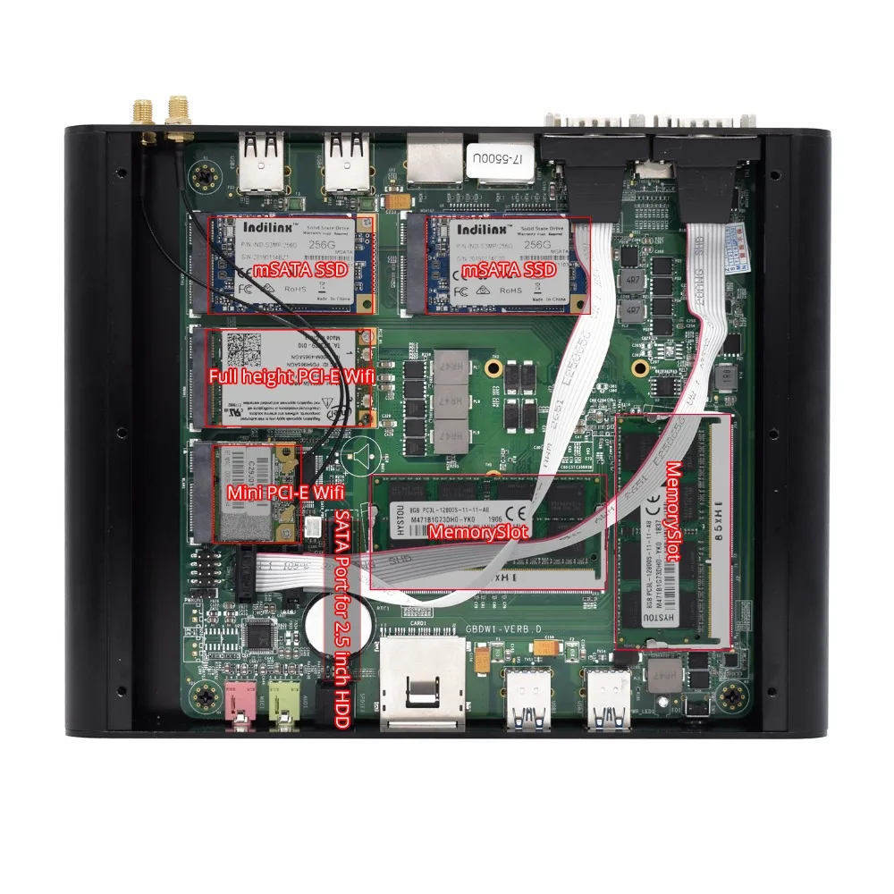 Плюс 2 RS232 Com порты Intel Core i7 Мини ПК 5500u Безвентиляторный Компьютер с двойной Lan 2 HD мини настольный ПК из Китая