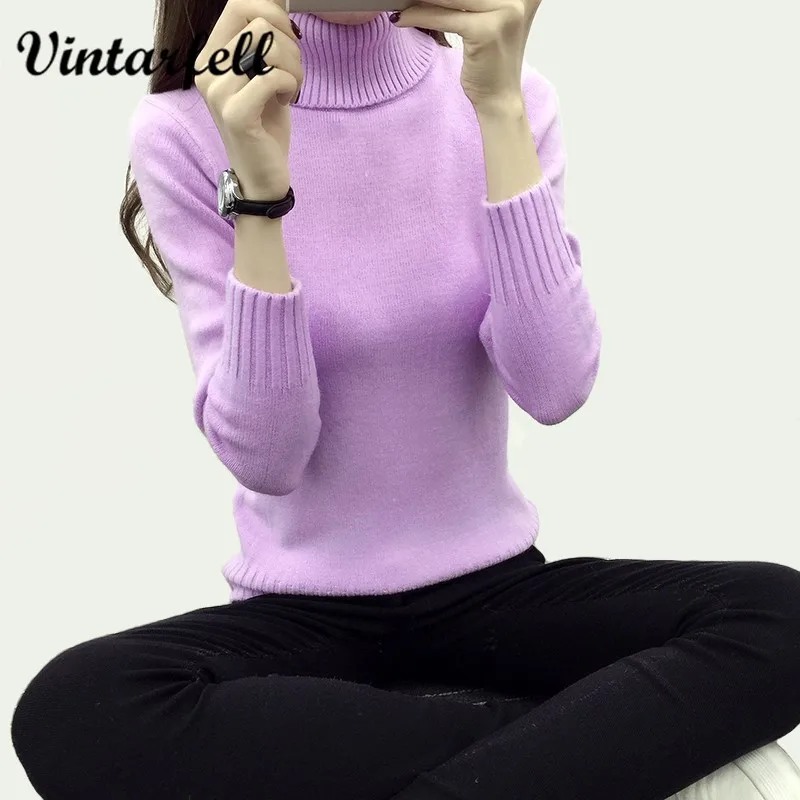 Vintarfell Turtleneck Winter Sweater Women 2018 Full Sleeve Knitted Female And Pullover Femme Cotton Jumper Tricot Tops | Женская одежда