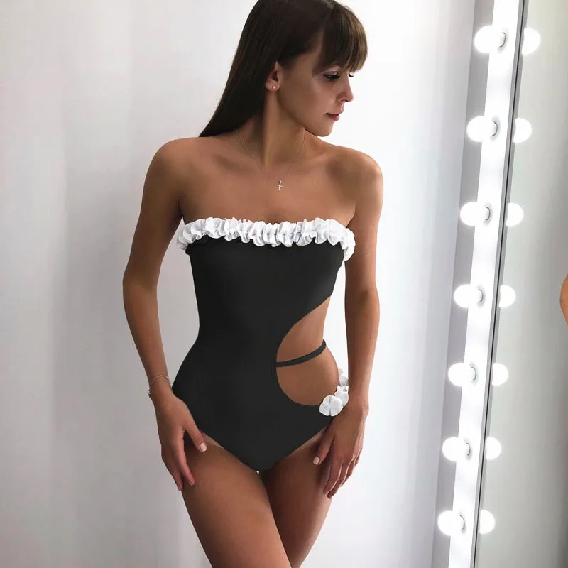 2019 Новое сексуальное платье с открытыми плечами и твердые Плавание Костюм рюшами