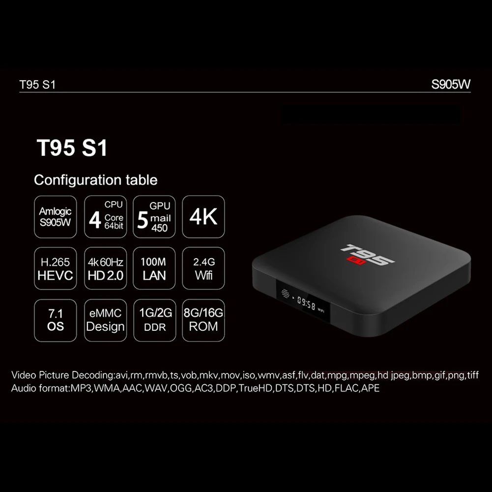 T95 R1 Smart Android 7 1 4 K GB + 8 ТВ Box Media Player Комплект Топ ядра WI FI Amlogic|ТВ-приставки и