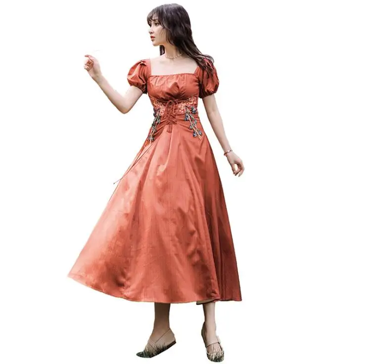 Женское платье в викторианском стиле длинное Бандажное с квадратным вырезом и
