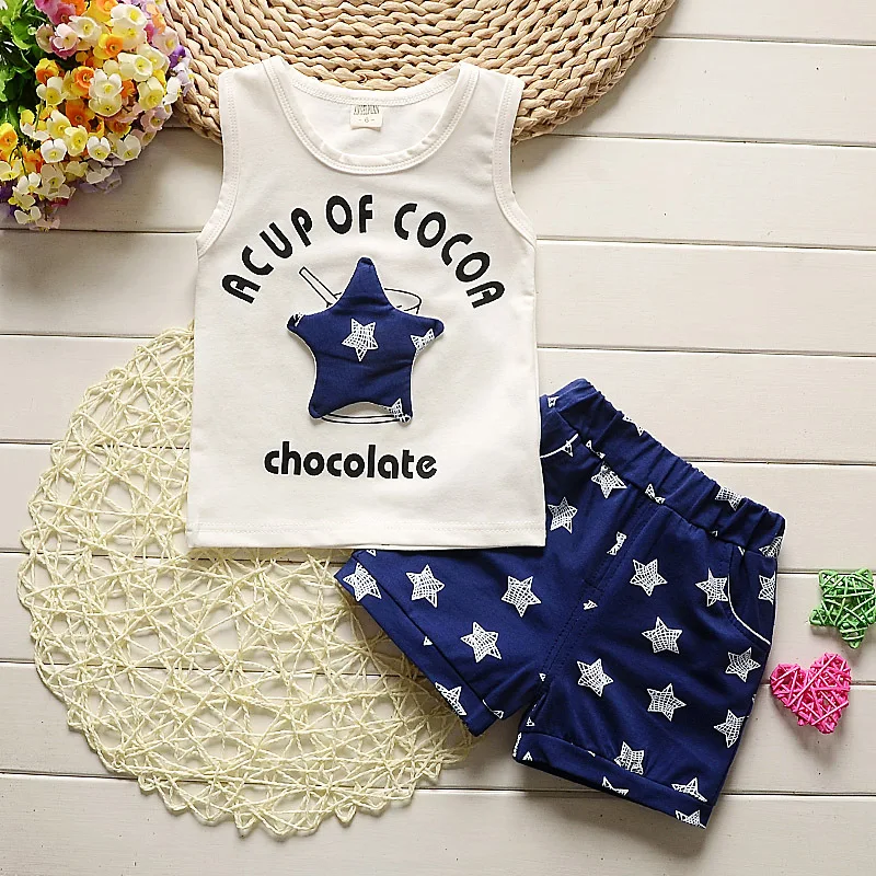 

2 PCS Baby Boys Clothing sets Baby Boys Girls Cartoon Summer Cotton Sleeveless Vest t shirt + casual Shorts kids clothing Set