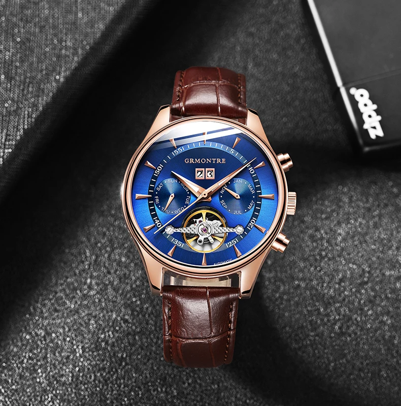 Мужские автоматические часы Tourbillon водонепроницаемые механические с