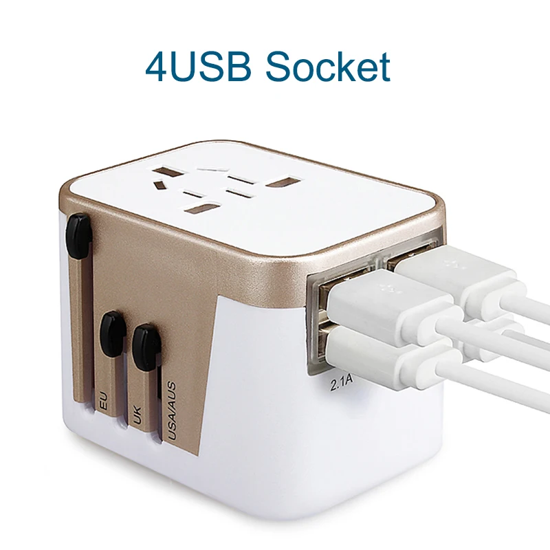 4 USB адаптера Универсальный адаптер переходник для путешествий за рубежом