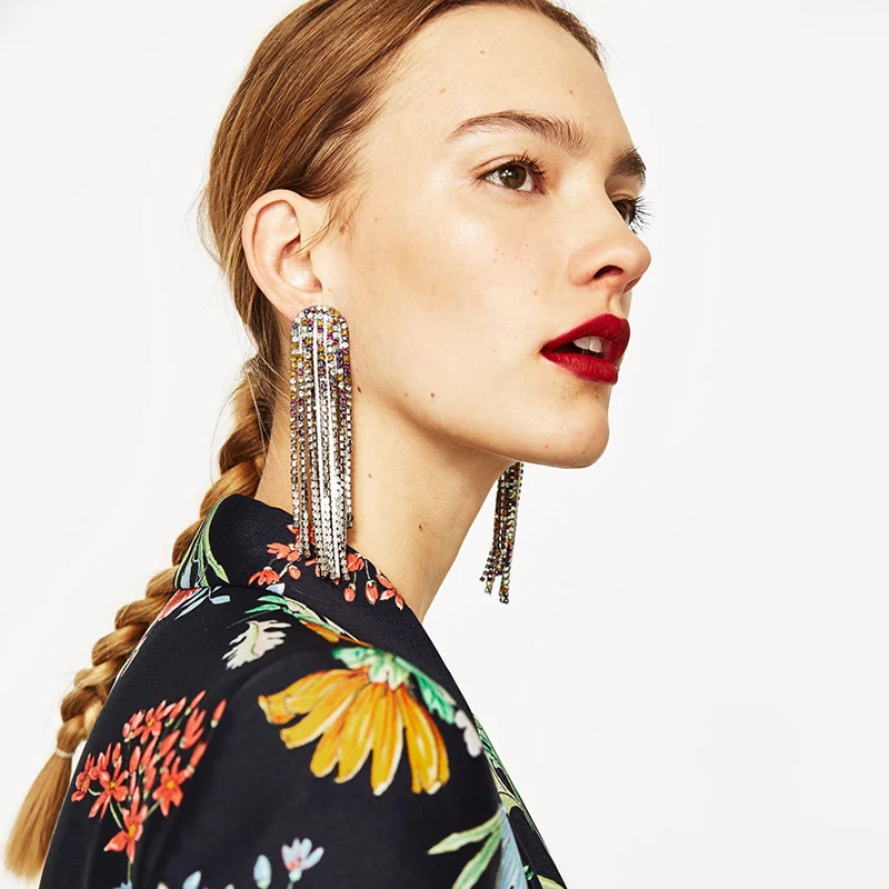 Женские серьги кисточки с кристаллами сережки подвесками бусинами|tassel earrings|long