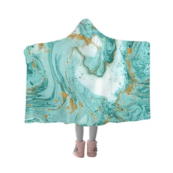 BlessLiving Marble Hooded Blanket Chic Girly Sherpa Fleece Throw Blanket Mint Gold Glitter Turquoise Wearable Blanket With Hat 5