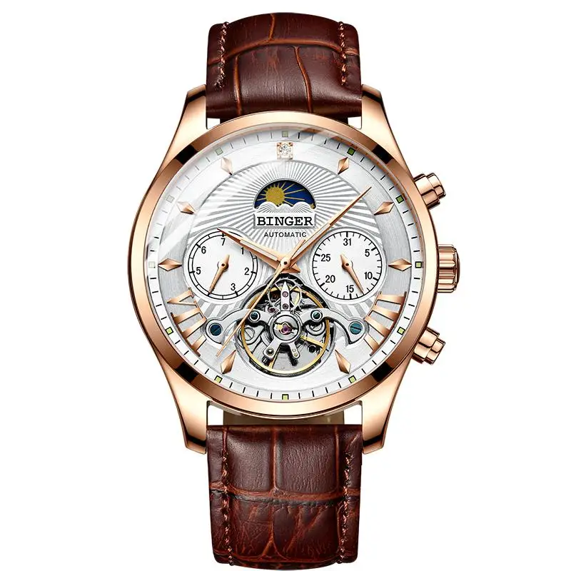 05 Switzerland BINGER автоматические механические часы Tourbillion мужские часы лучший бренд класса люкс Натуральная кожа водонепроницаемые часы relogio - Цвет: 05