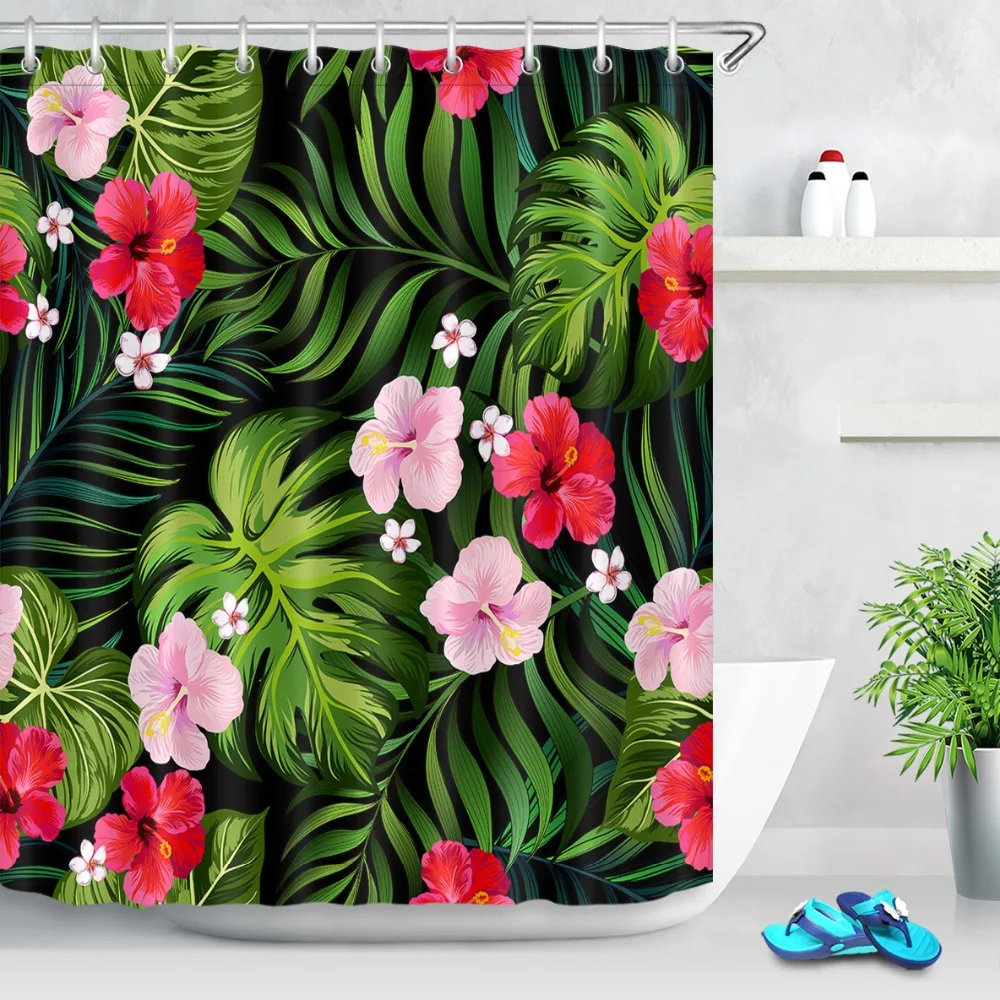 Цветочный узор в джунглях Monstera Hibiscus Пальмовые Листья занавеска для душа