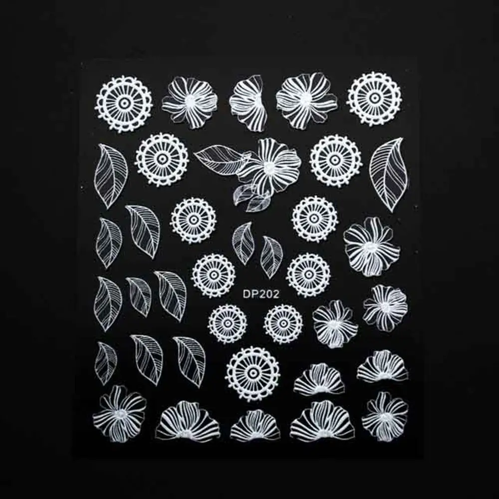 202 Белые цветы кружева стикеры 3D на ногти Nail Art украшения полоски 3D наклейки для ногтей самоклеющиеся DIY слайдер Дизайн Маникюр - Цвет: 202