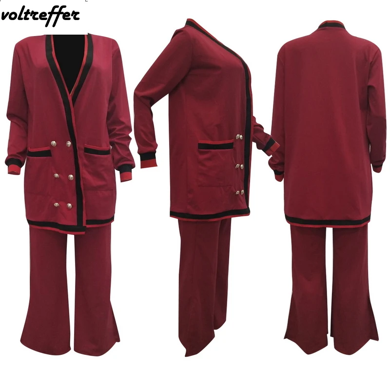 2019 New Striped Two Piece Set Loose Cardigan Button Pockets Wide Leg Palazzo Pants Sweat Suit Oversized Casual Outfits Matching | Женская