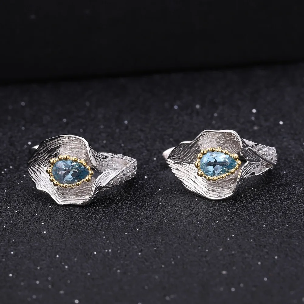 Серьги-гвоздики женские из серебра 925 пробы с натуральным швейцарским голубым
