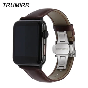 Ремешок итальянский из натуральной кожи для iWatch Apple Watch SE Series 6 5 4 3 2 1 38 мм 40 мм 42 мм 44 мм с застежкой-бабочкой