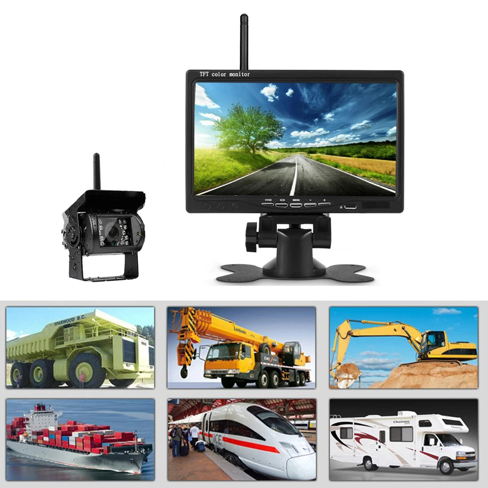 Podofo Беспроводная " HD TFT lcd Автомобильная резервная камера заднего вида монитор система парковки с автомобильным зарядным устройством для грузовика RV Прицепа автобуса