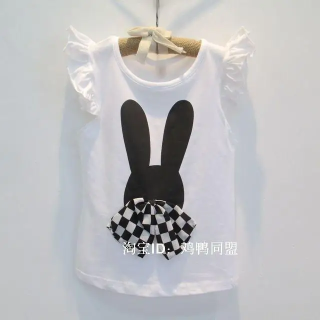 Детские 2 шт. набор Девушки Летать рукав кролик Футболка + брекеты юбка Костюм